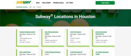 Subway Restaurant Franchisees - Houston, TX